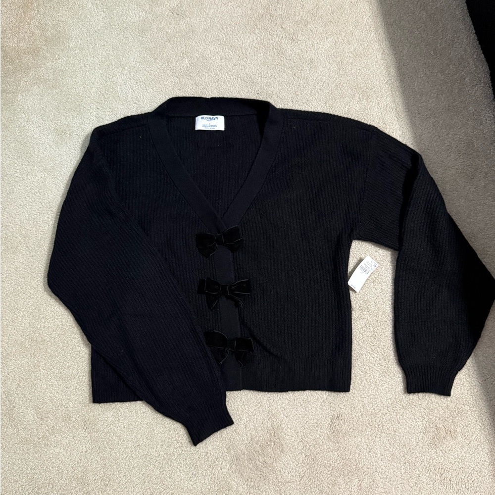 Cider Black Cardigan with Bow Details